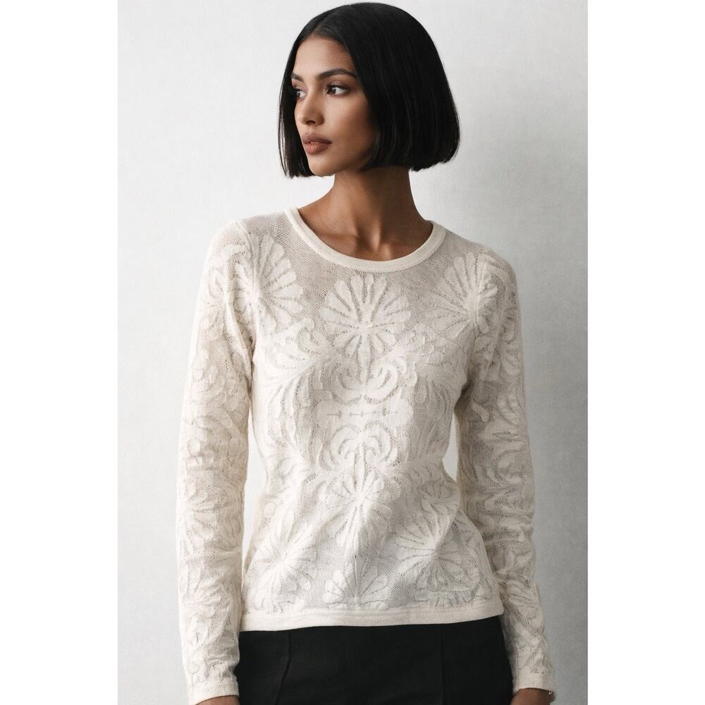 Ulla Johnson Cream Floral Lace Long-Sleeve Top